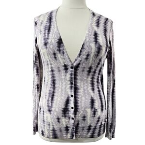 Ann Taylor NWT White Purple Tie Dye Effect Lightweight V-Neck Cardigan